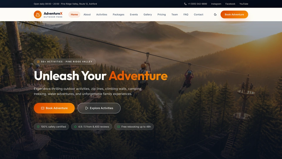 AdventureX - Adventure Park, Zip Line & Outdoor Activities HTML Template