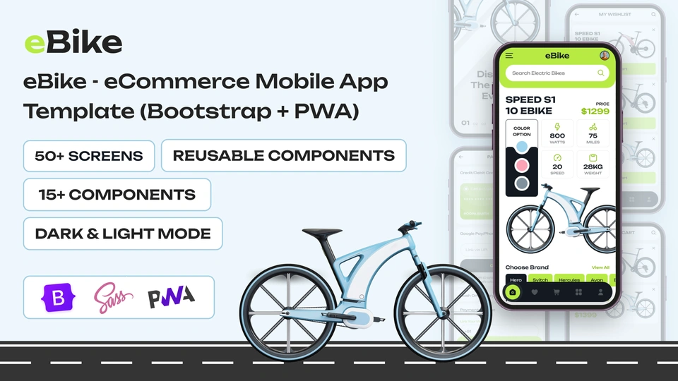 eBikePro - eCommerce Store Mobile App Template Bootstrap PWA