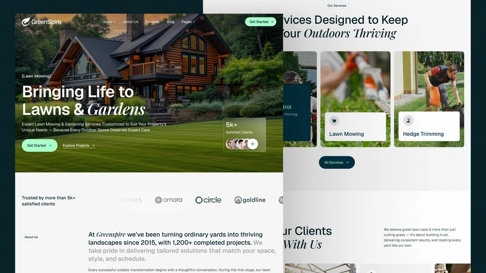 GreenSpire - Landscaping, Lawn Mowing & Gardening Framer and Figma Template