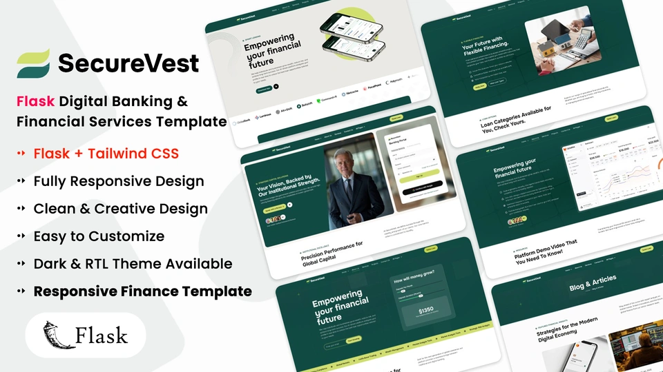 SecureVest - Flask Digital Banking & Financial Services Template