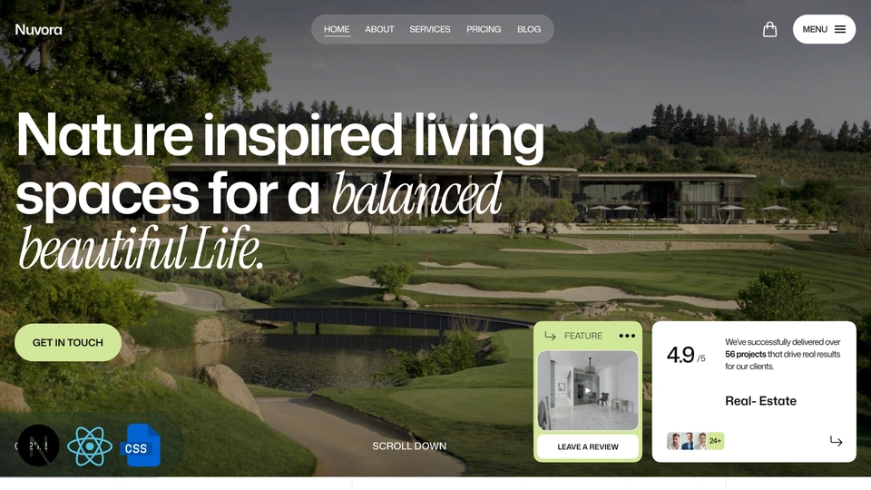 Nuvora - Next.js 16 Sustainable Architecture & Real Estate Template