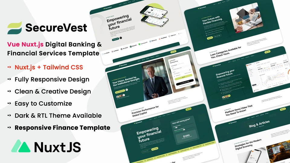 SecureVest - Nuxt Digital Banking & Financial Services Template