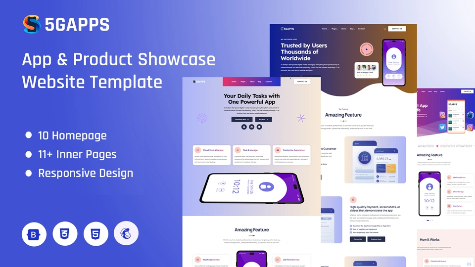 5gapps - Mobile App & Product Showcase Website Template