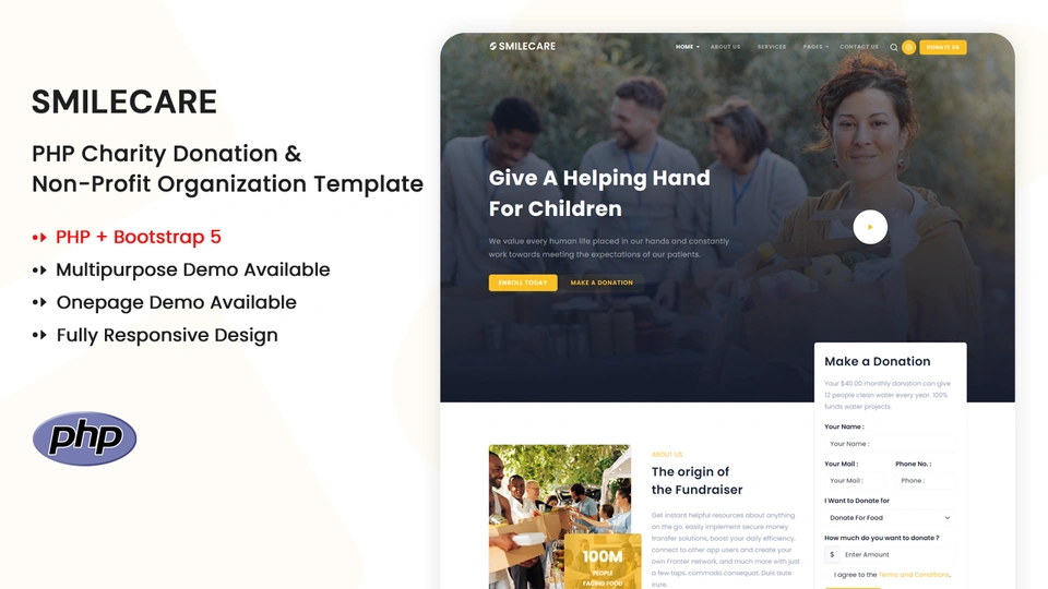 Smilecare - PHP Charity Donation & Non-Profit Organization Template