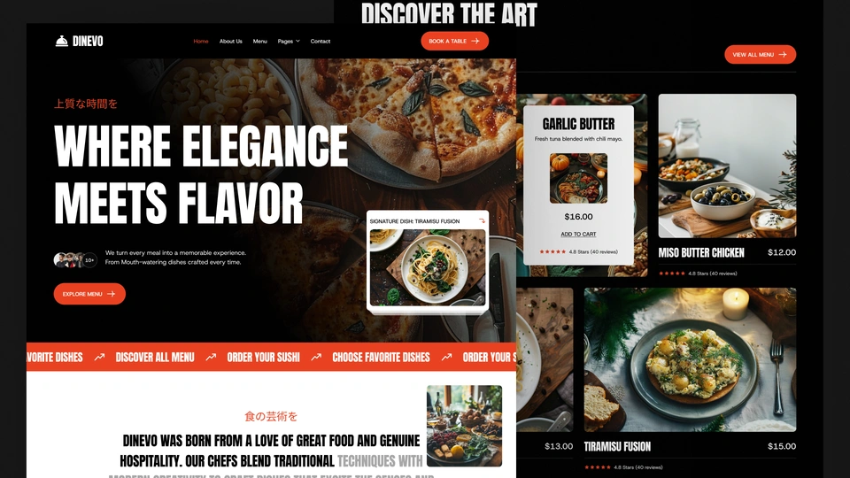 Dinevo - Restaurant, Food & Cafe Website Framer & Figma Template