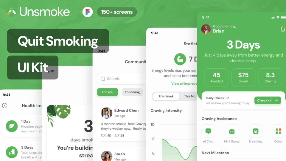 Unsmoke - Quit Smoking & Wellness Mobile UI Kit