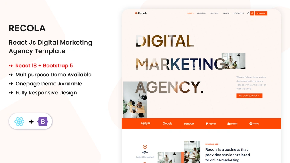 Recola - React 18 Multipurpose Digital Marketing Agency Template