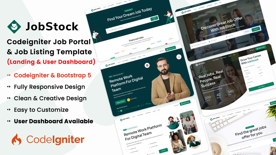 JobStock - CodeIgniter Job Listing, Job Portal Landing & Dashboard Template