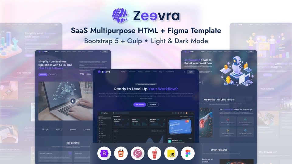 Zeevra - SaaS Landing Website Template Bootstrap Modern Software Startup