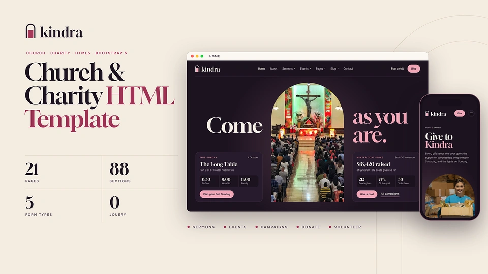 Kindra - Church & Charity HTML Template