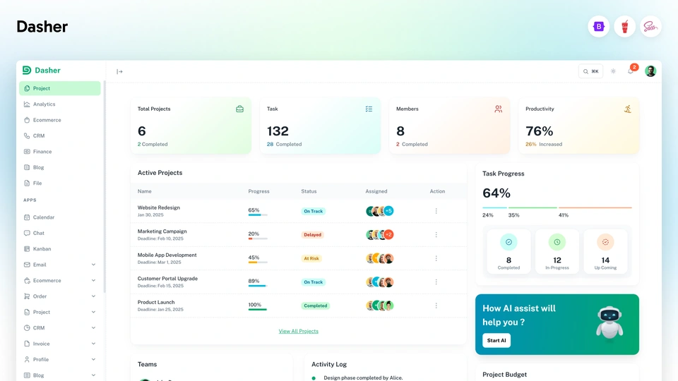 Dasher - Minimal Bootstrap 5 Admin Dashboard Template