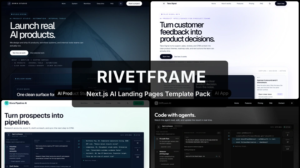Rivetframe - Next.js AI Landing Page Template Pack