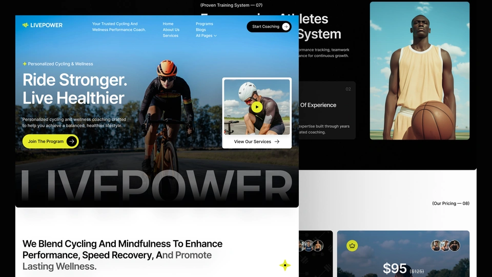 Livepower - Wellness, Cycling, Gym & Coaching Framer and Figma Template