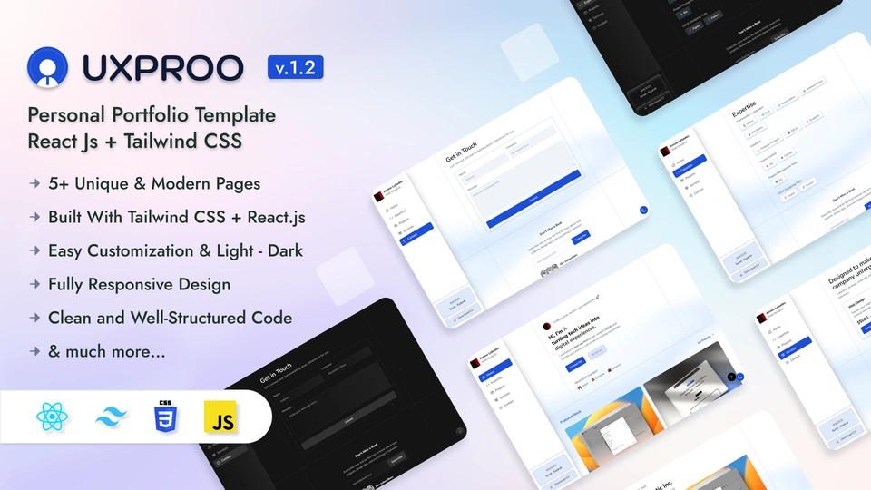 UxProo - Portfolio Website Template React Tailwind Modern Personal Portfolio