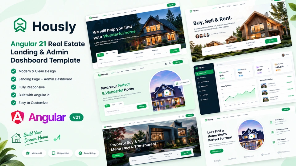 Hously - Angular 21 Real Estate Landing & Admin Dashboard Template