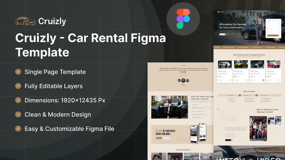 Cruizly - Car Rental & Drive Hire Figma Template