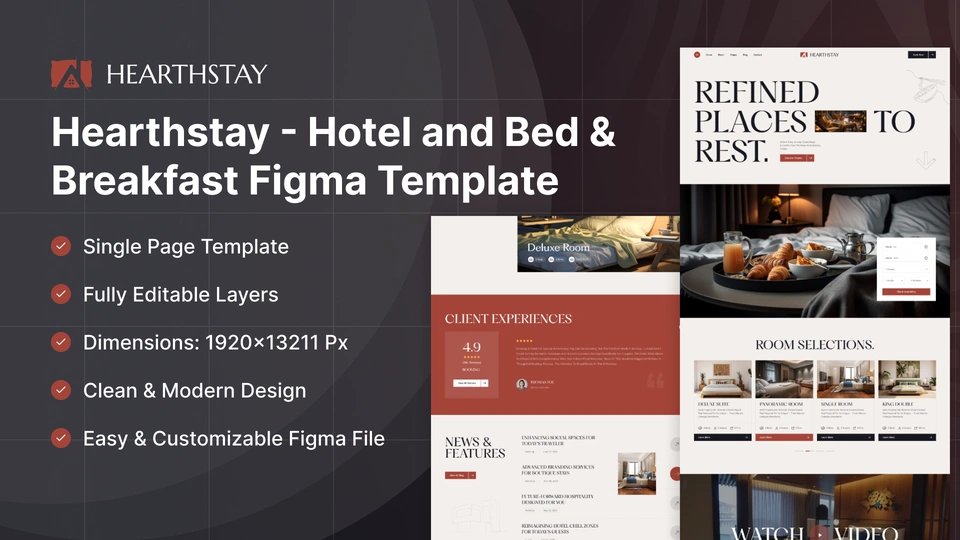 Hearthstay - Bed & Breakfast Hotel Figma Template