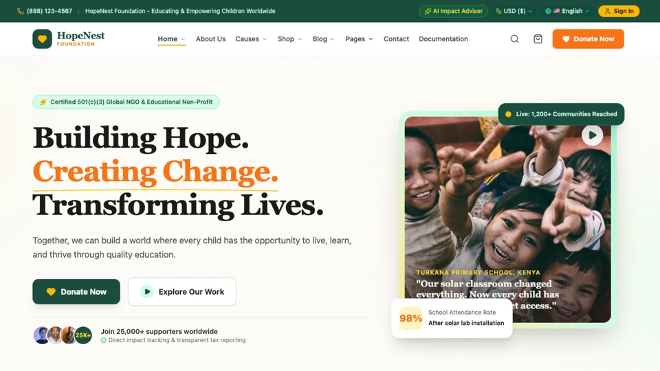 HopeNest - NGO, Charity & Donation Next.js Tailwind Template