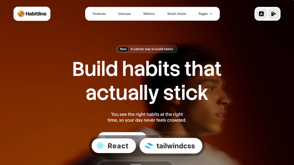 Habitline - Mobile App & SaaS Landing Page React 16 & Tailwind CSS 4 Template