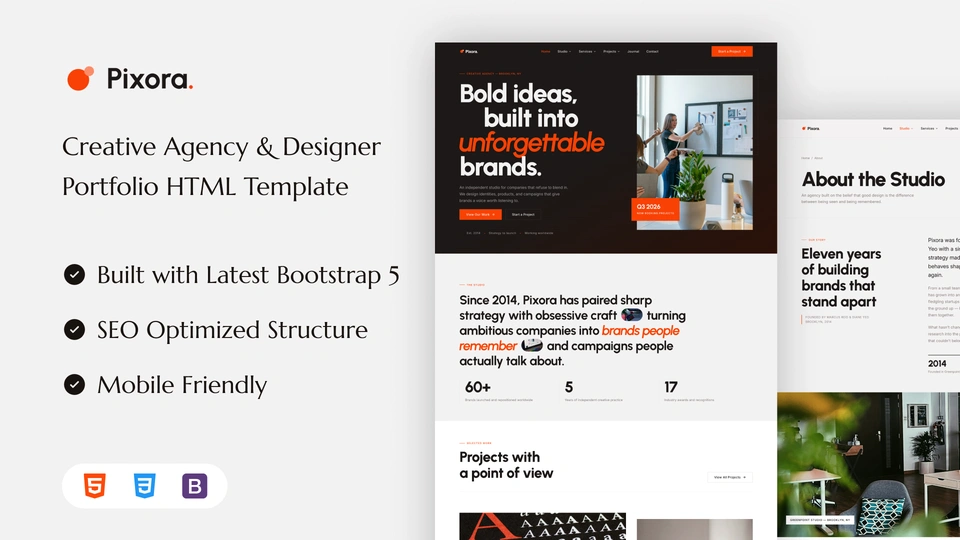 Pixora - Creative Agency & Designer Portfolio HTML Template