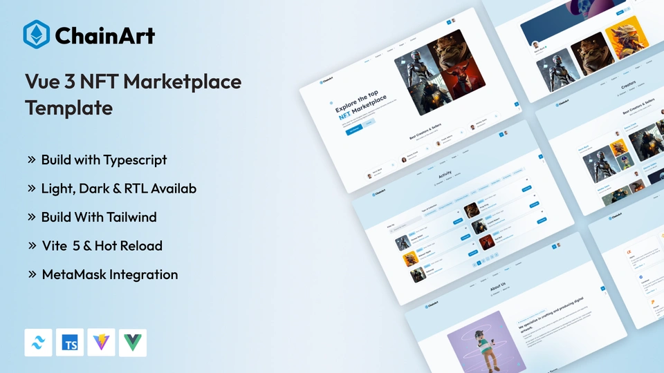 ChainArt - Vue 3 & Typescript Tailwind CSS NFT Marketplace Template