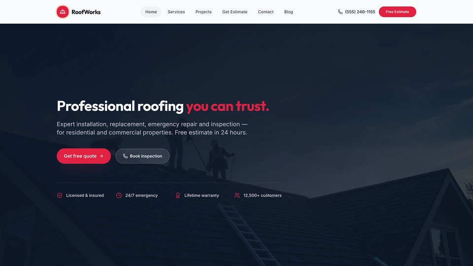 RoofWorks - Roofing Contractor HTML Website Template