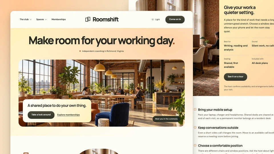 Roomshift - Coworking Club HTML Website Template