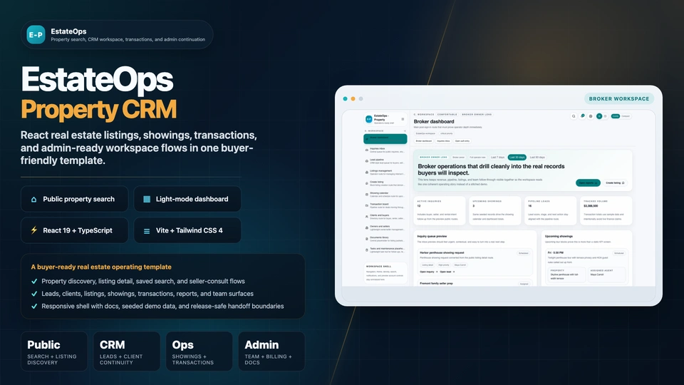 EstateOps - Real Estate CRM, Listings & Admin React Template