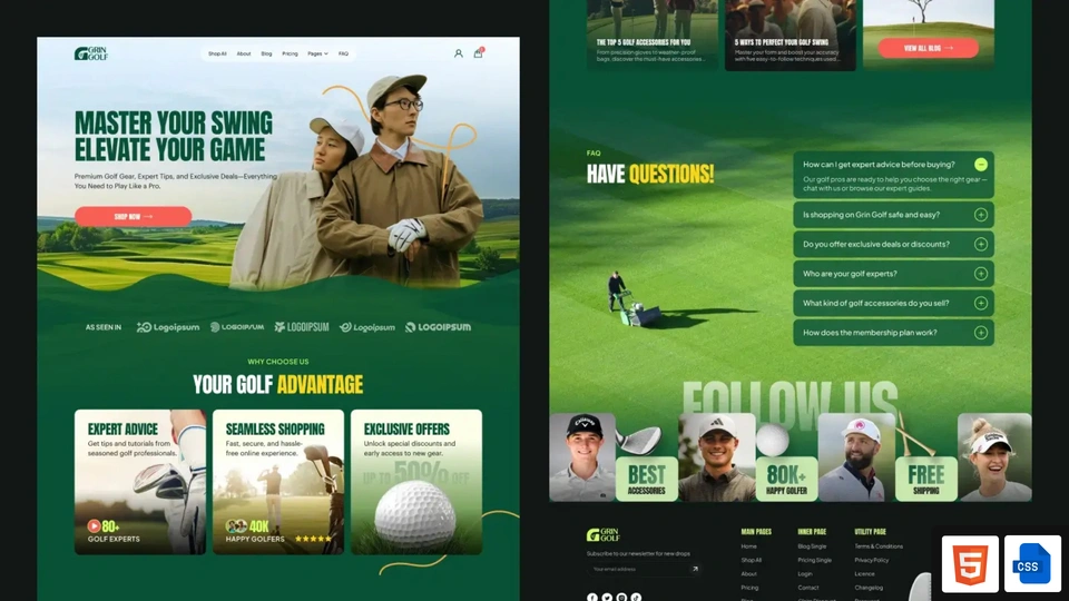 Grin Golf - Golf Academy & Pro Shop Ecommerce HTML Template