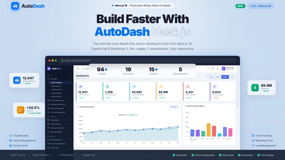 AutoDash - Premium Next.js Auto Dealer Admin Dashboard Template