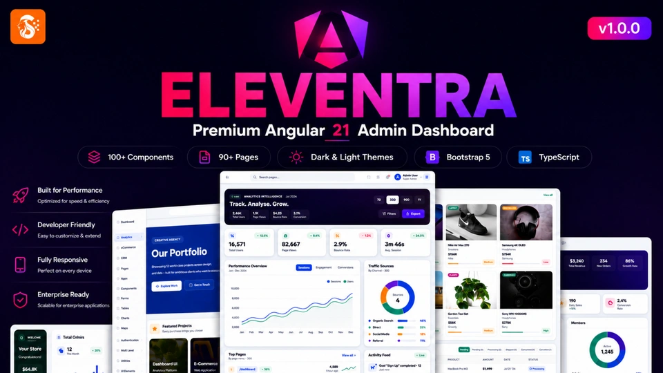 Eleventra - Angular 21 Admin Dashboard Template + UI Kit + 90+ Pages