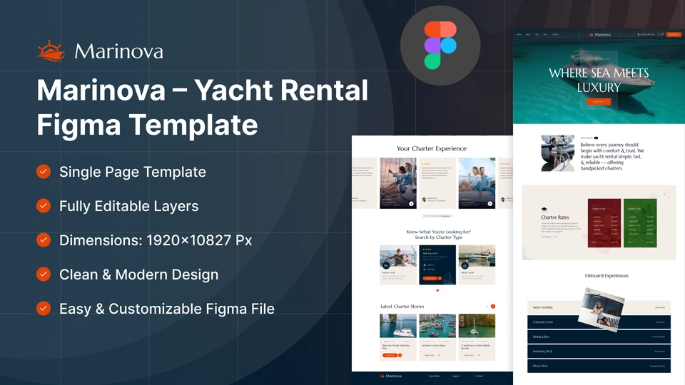 Marinova - Yacht Rental & Charter Figma Template
