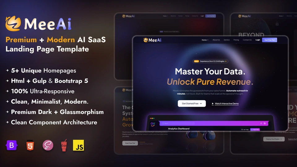 MeeAi - Modern AI SaaS and Tech Landing Page HTML Template