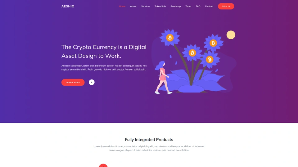 Aeshio - Cryptocurrency Landing Page HTML Template