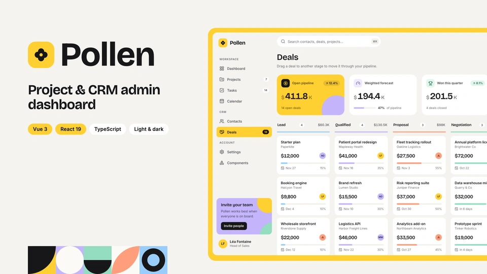 Pollen - Vue & React CRM and Project Management Admin Dashboard Template