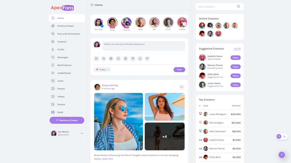 ApexFans - Ultimate Social Network Template for Content Creators