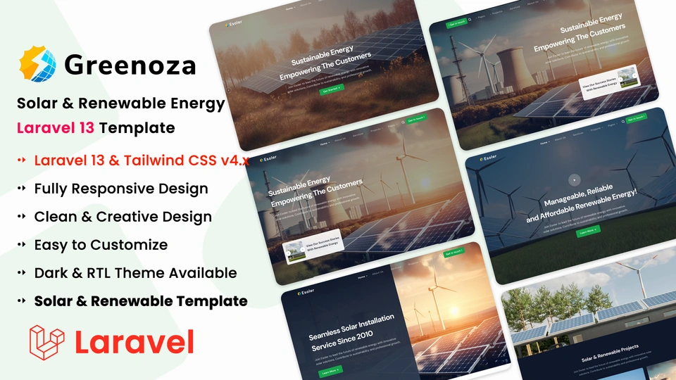Greenoza - Solar & Renewable Energy Laravel 13 Template