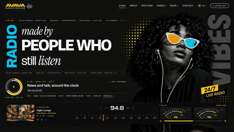 Avava Online - Online Radio, Podcast & FM Tuner HTML Template