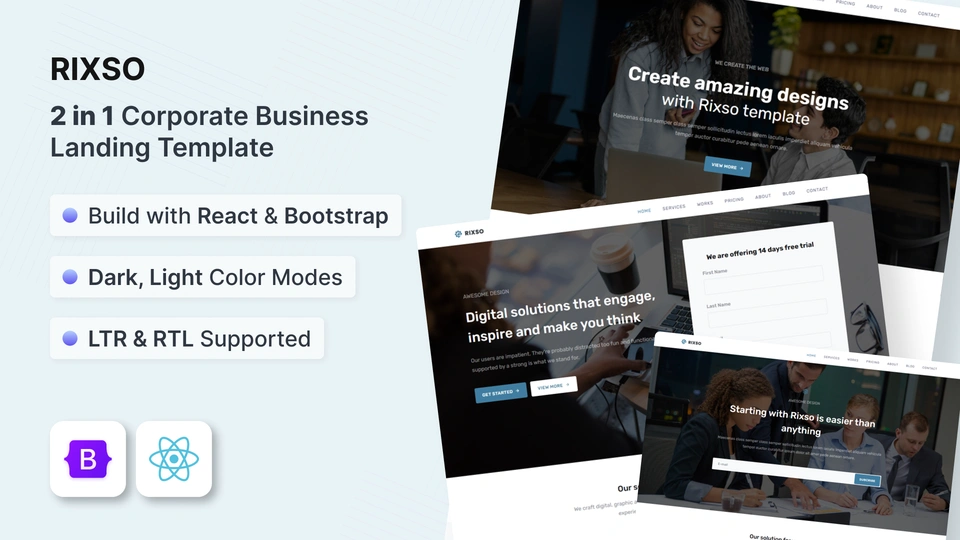 Rixso - 2 in 1 Corporate & Business Landing Page Template