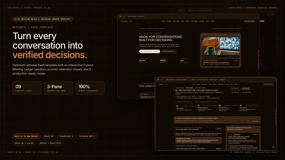 Decinote - AI Meeting Notes & Decision Ledger Next.js SaaS Template