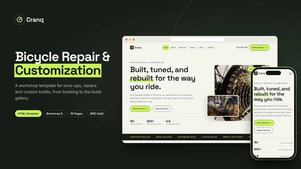 Cranq - Bicycle Repair & Customization HTML Template