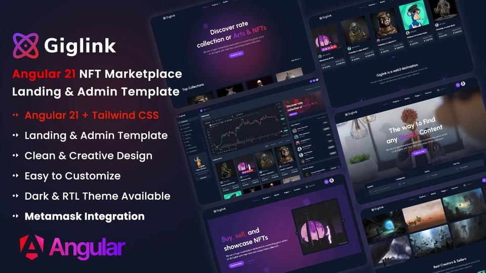 Giglink - Angular 21 NFT Marketplace Landing + Admin Dashboard Template
