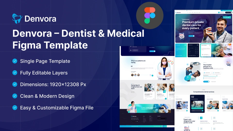Denvora - Dental & Medical Clinic Figma Template
