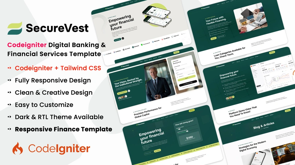 SecureVest - CodeIgniter Digital Banking & Financial Services Template
