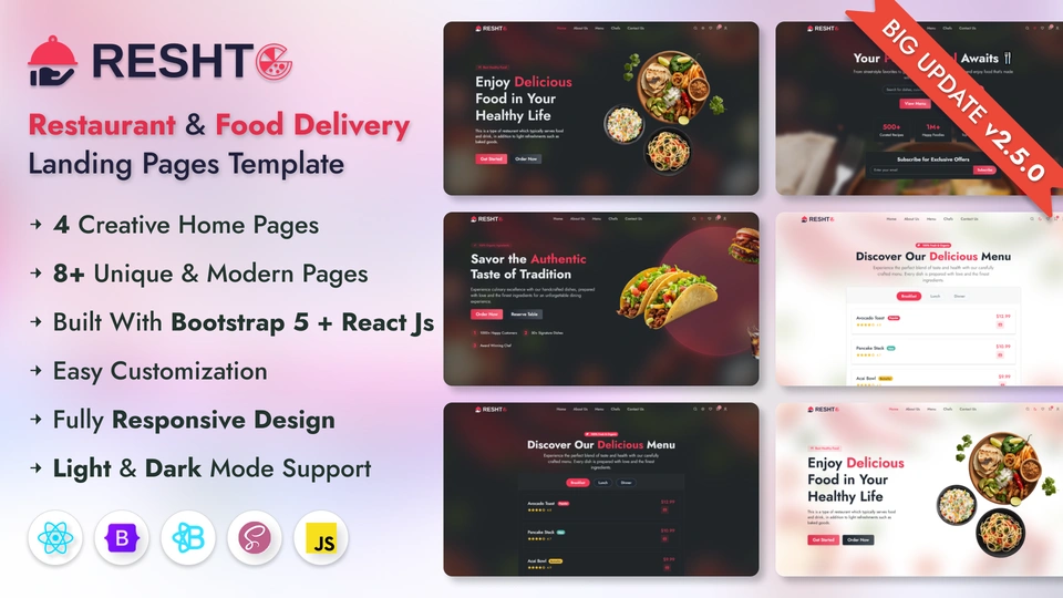 Reshto - Restaurant Website Template React Tailwind Modern Food Business