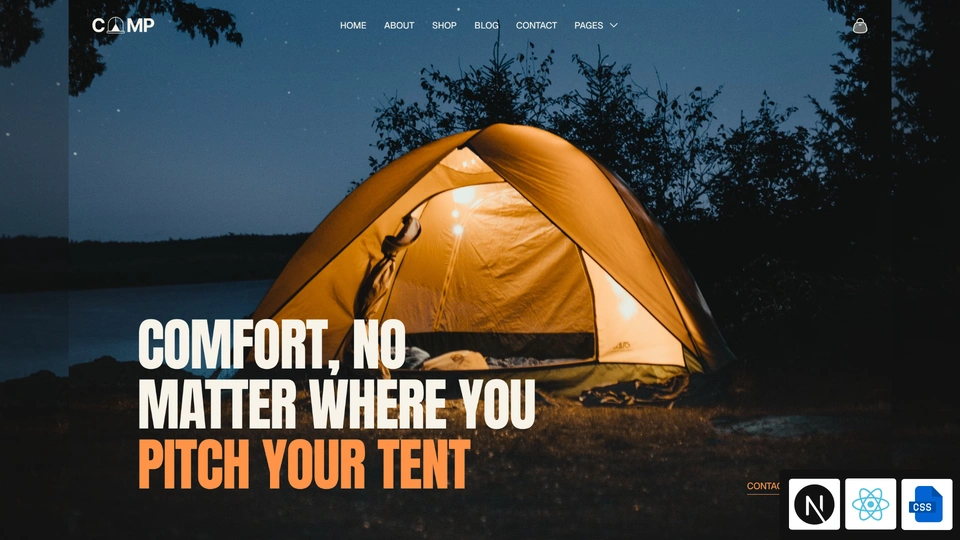 Camp - Next.js 16 Outdoor Gear and Camping Trips Ecommerce Template