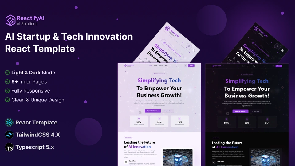 ReactifyAI - AI Startup & Tech Innovation React Template
