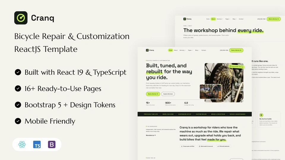 Cranq - Bicycle Repair & Customization React Template