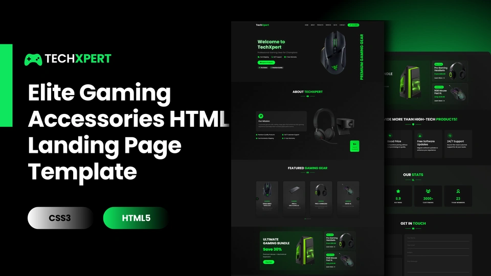 TechXpert - Elite Gaming Accessories & Gadgets HTML Landing Page Template