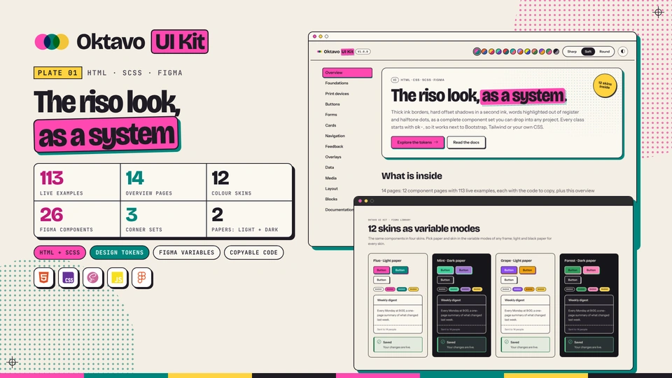 Oktavo UI Kit - HTML, SCSS & Figma Design System
